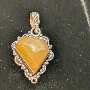Silver Tone Quartz Pendant – Faceted Stone w/ Druzy Center – Boho Artisan Style